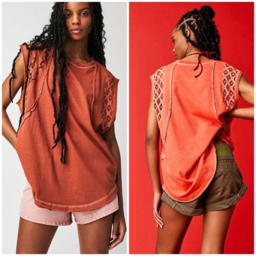 Free People Rust Orange Boxy Sleeveless Top